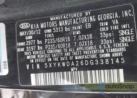 2013 Kia Sorento Sx V6 from USA, damaged, VIN 5XYKWDA26DG338145